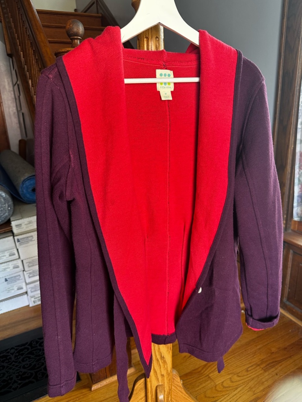 Title Nine Merino Hooded Cardigan Sweater - Plum & Pink